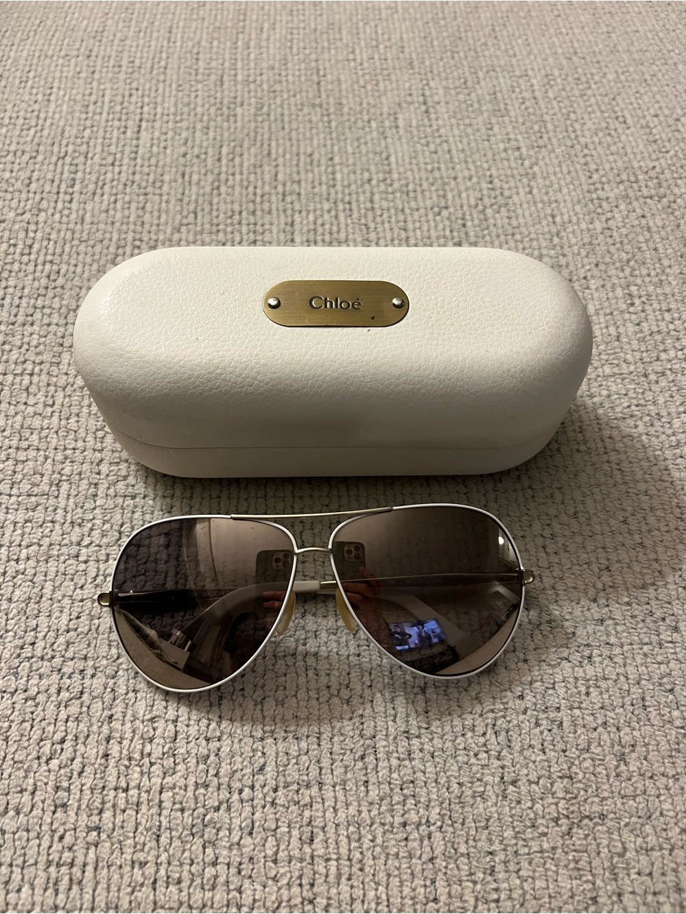 Chloé CE107S 756 Gold White Aviator Sunglasses + Case